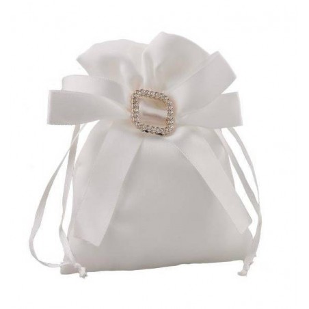 SACCHETTO RASO C/FIOCCO & STRASS H.16cm COL.BIANCO 12pz
