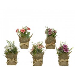 VASETTO JUTA C/FIORI IN PLASTICA H.17cm 5ass 1pz