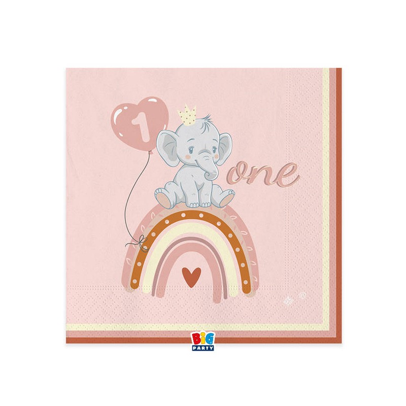 TOVAGLIOLI 33x33 PRIMO COMPLEANNO BOHO ROSA 20pz