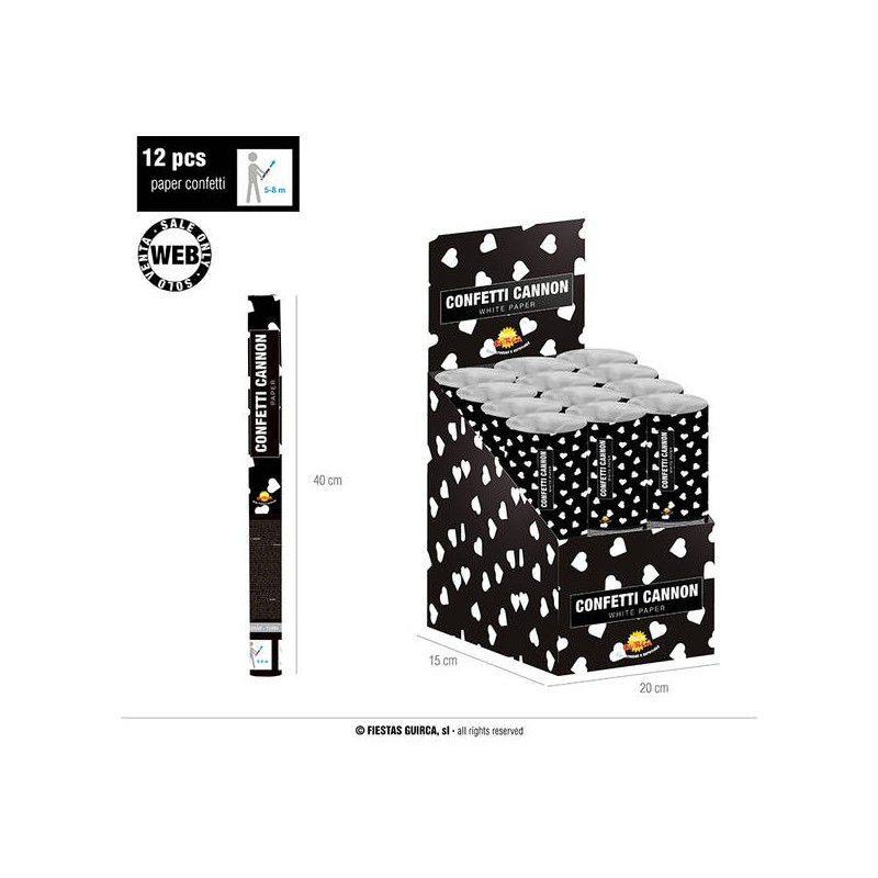 SPARA CORIANDOLI CUORI BIANCHI DI CARTA 40cm