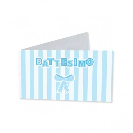 BIGLIETTINO BOMBONIERA 9x2,5cm BATTESIMO TEDDY CELESTE 25pz