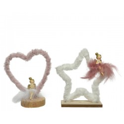 FIGURA FATINA CON PIUME E BASE LEGNO MDF 16x17cm 2ass 1pz