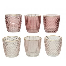 BICCHIERE VETRO TEALIGHT DECO RILIEVO ø7,5x7,5cm  6ass 1pz