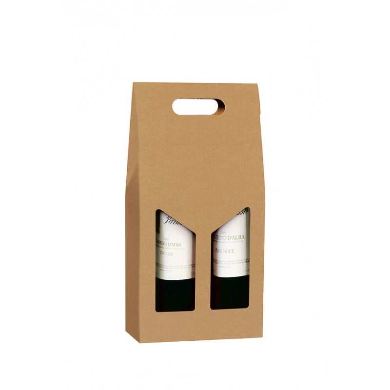 SCATOLA PORTA 2 BOTTIGLIE C/MAN. E FIN. AVANA 18x9x38cm