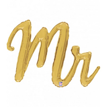 PALONE MYLAR SCRITTA AD ARIA “MR” CORSIVO ORO H.99cm