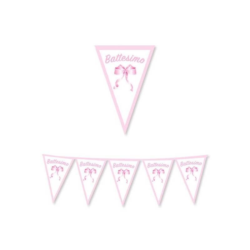 FESTONE BANDIERINE CARTA BATTESIMO ROSA 30x300cm