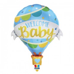 PALLONE MYLAR 64x78cm MONGOLFIERA WELCOME BABY CELESTE