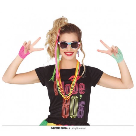 SET ANNI 80 8pz (2 extension colorate, occhiali, 2 guanti , 4 collane , orecchini)