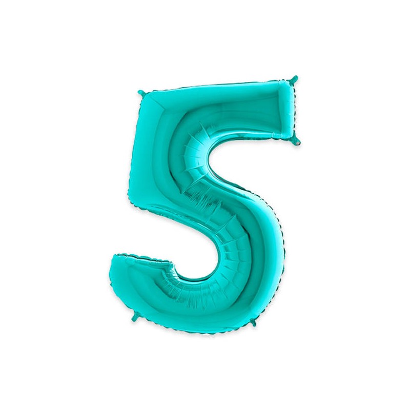 PALLONE NUMERO 5 MYLAR 102cm 40 ACQUAMARINA