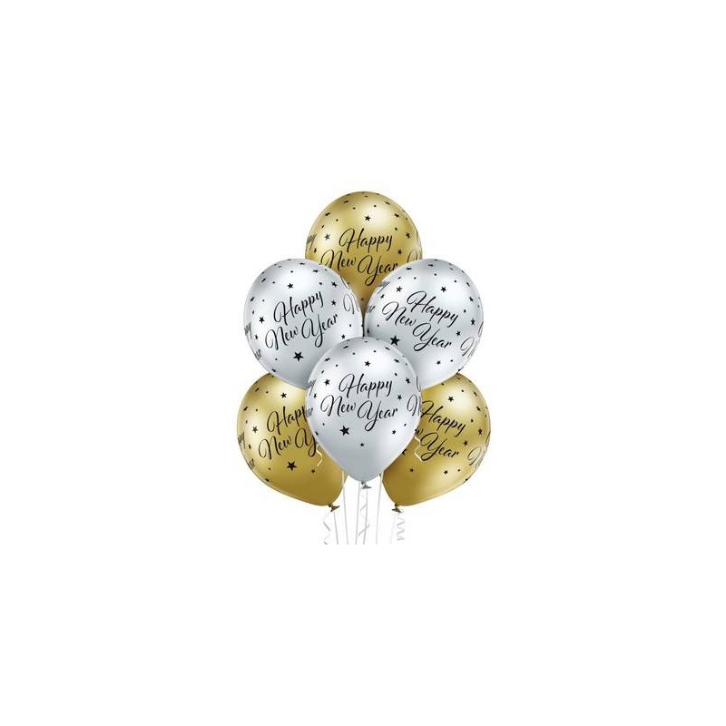 PALLONCINI LATTICE 12'' 30cm HAPPY NEW YEAR CROM ASS.TI 6pz