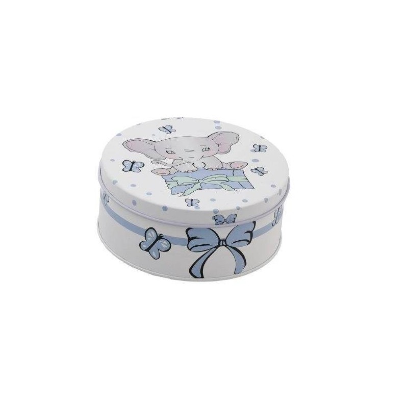 SCATOLA SMALL LATTA C/ELEFANTE BOY ø6,5x4,5h  AZZURRA 6 PEZZI