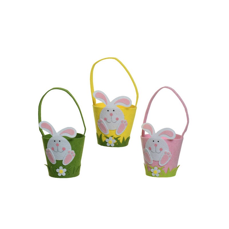 CESTINO IN FELTRO C/CONIGLIO ø15cm H.31cm 3ass.ti 1pz