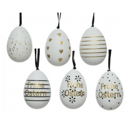 UOVA C/FILO DECORATE BIANCO-ORO H.6cm 6pz