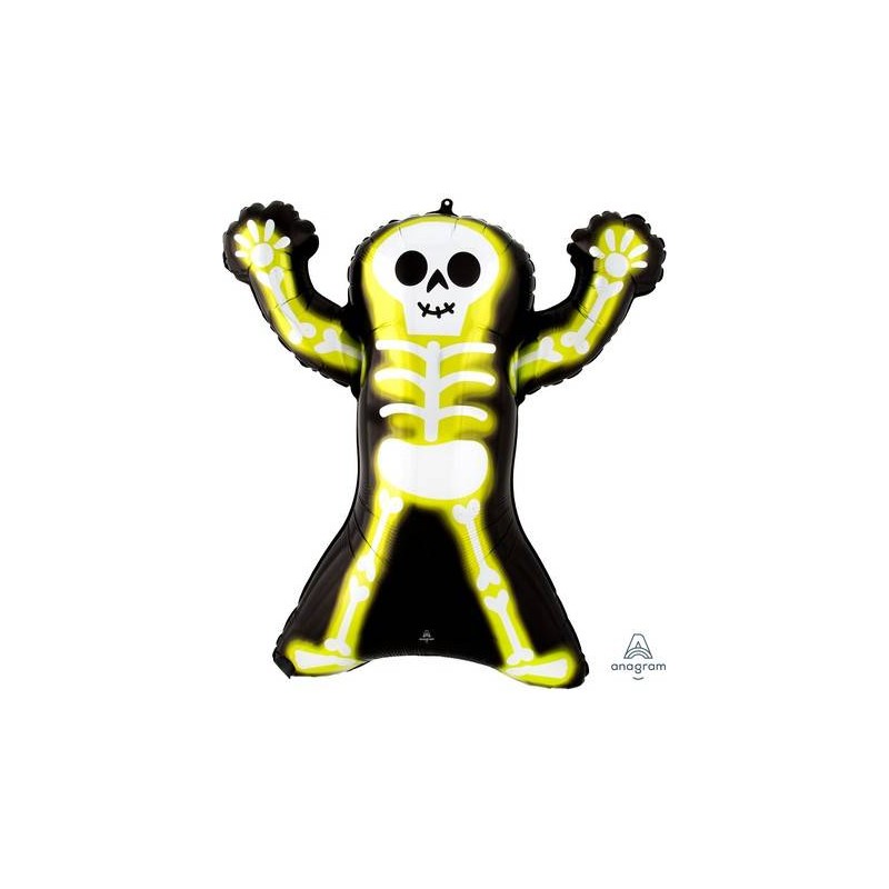 PALLONE MYLAR S/SHAPE SCHELETRO NEON 68x76cm C/OCCHIELLO