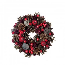 CORONA C/PIGNE E BACCHE ROSSE Ø25cm