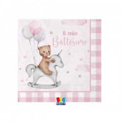 TOVAGLIOLI 25x25 BATTESIMO TEDDY BEAR ROSA 20pz