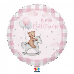 PALLONE MYLAR 45cm 18 BATTESIMO TEDDY BEAR ROSA
