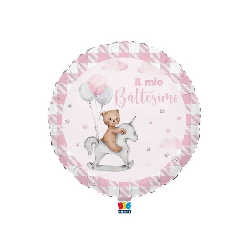 PALLONE MYLAR 45cm 18 BATTESIMO TEDDY BEAR ROSA