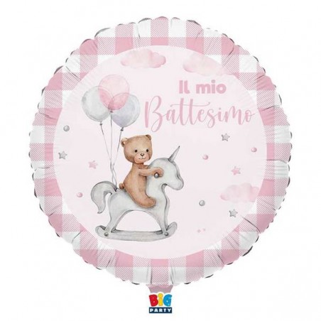 PALLONE MYLAR 45cm 18 BATTESIMO TEDDY BEAR ROSA