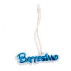 SCRITTA PLEXI BATTESIMO BIMBO C/CORDA H.5cm 24pz AZZURRO