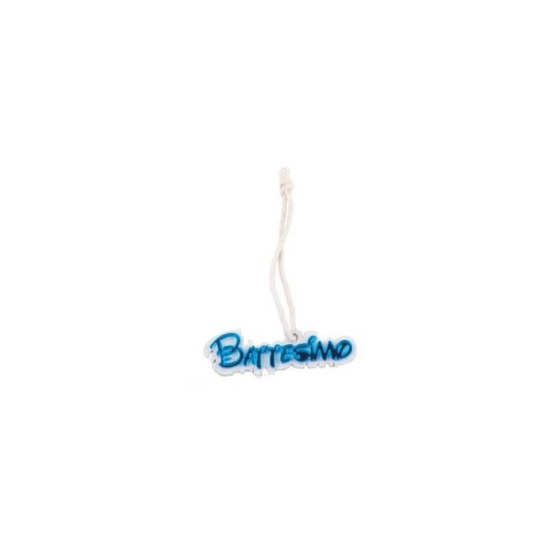 SCRITTA PLEXI BATTESIMO BIMBO C/CORDA H.5cm 24pz AZZURRO