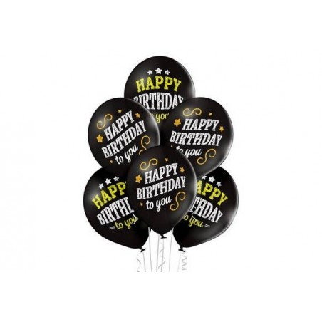PALLONCINI LATTICE 12'' 30cm HAPPY BIRTHDAY BLACK 6pz