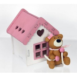 CASETTA LEGNO CON ORSETTO COLORE ROSA 6pz