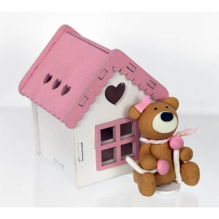 CASETTA LEGNO CON ORSETTO COLORE ROSA 6pz
