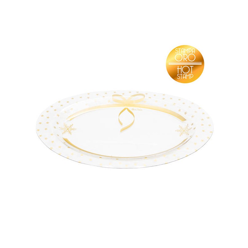 VASSOIO TRASPARENTE CHRISTMAS GOLD OVALE 40x25cm