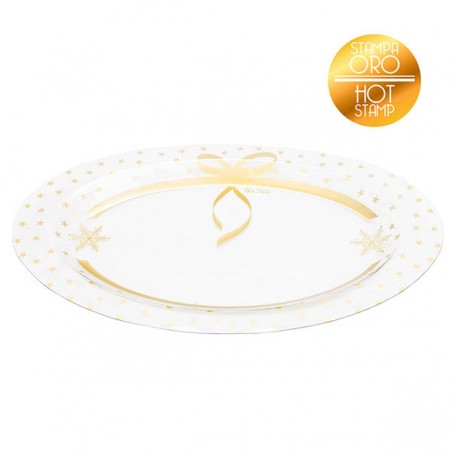 VASSOIO TRASPARENTE CHRISTMAS GOLD OVALE 40x25cm