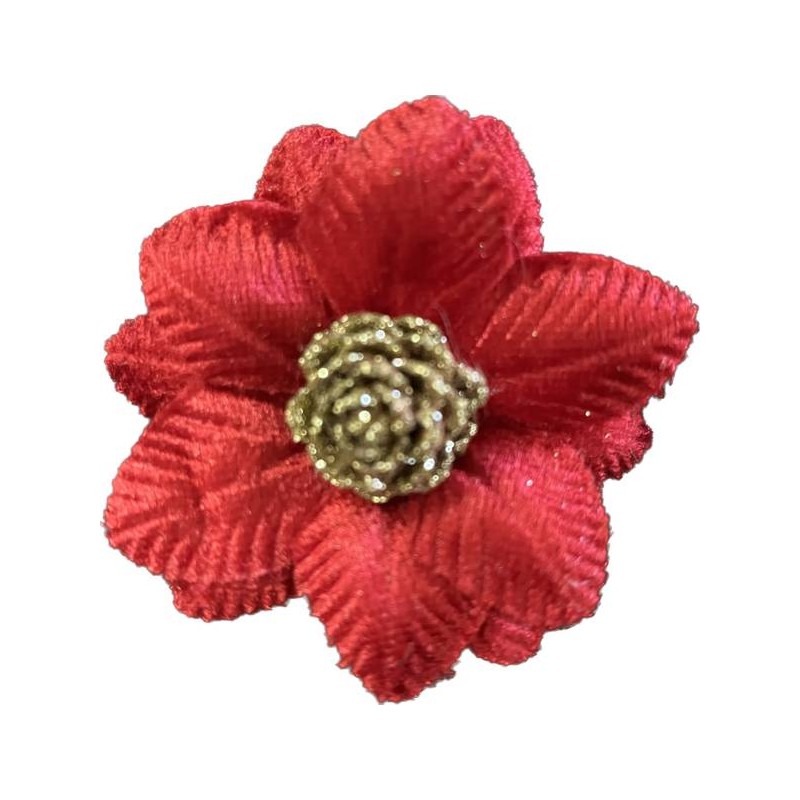 FIORE STELLA CON PIGNA ORO ø8cm ROSSO 3pz