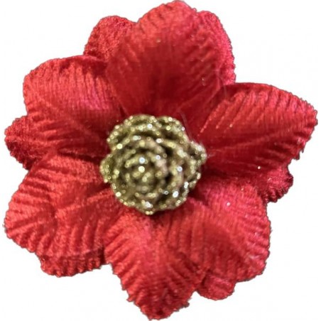 FIORE STELLA CON PIGNA ORO ø8cm ROSSO 3pz