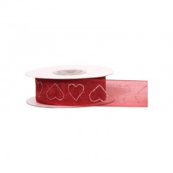 NASTRO ORGANZA C/GLITTER CUORI mm25x15mt COL.31 ROSSO