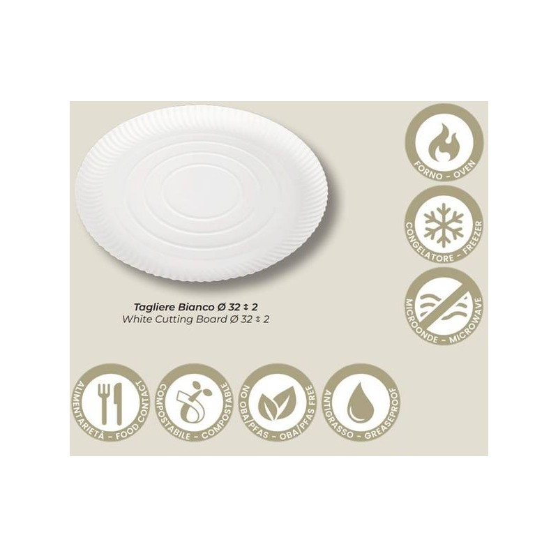 PIATTO PIZZA TONDO BIANCO CARTONCINO ø32 50pz STREET FOOD