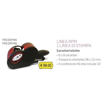 PREZZATRICE 1 LINEA 6 CARATTERI  26x12  (KIT 10 ROTOLI + 1 TAMPONE)