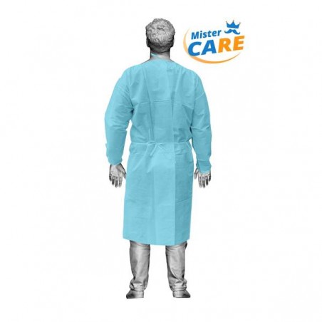 Mr.Care - CAMICE VISITATORE INFEKTO III° cat. con POLSINI in PP+PE  42gr/m² CON DOPPI LACCI 140x140cm AZZURRO 1pz