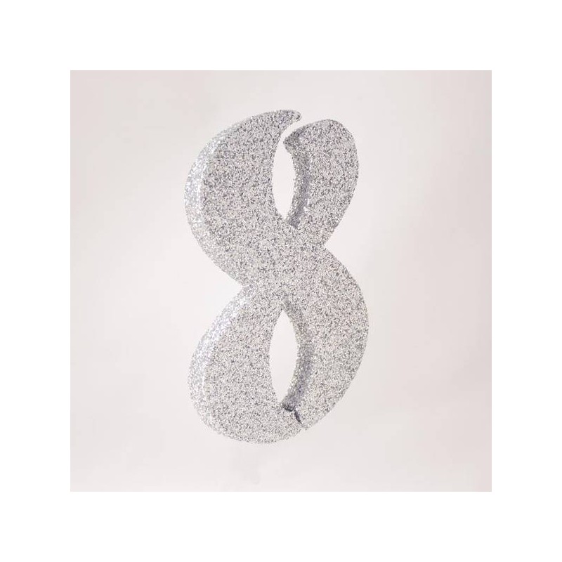 NUMERO POLISTIROLO GLITTER mm120x90 8 ARGENTO