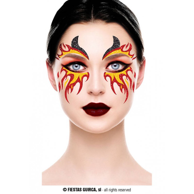 TATUAGGIO VISO DONNA DI FUOCO GLITTER 20x20cm