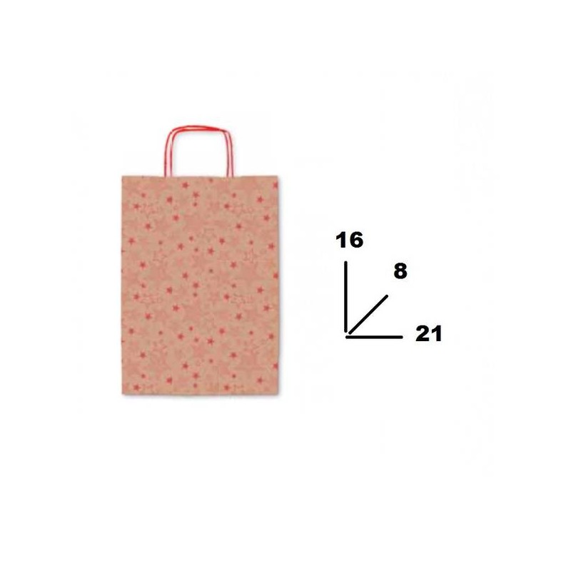 BORSA CARTA COLOR MIS.16+8x21cm STELLINE ROSSE 260F