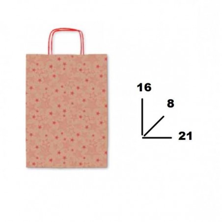 BORSA CARTA COLOR MIS.16+8x21cm STELLINE ROSSE 260F