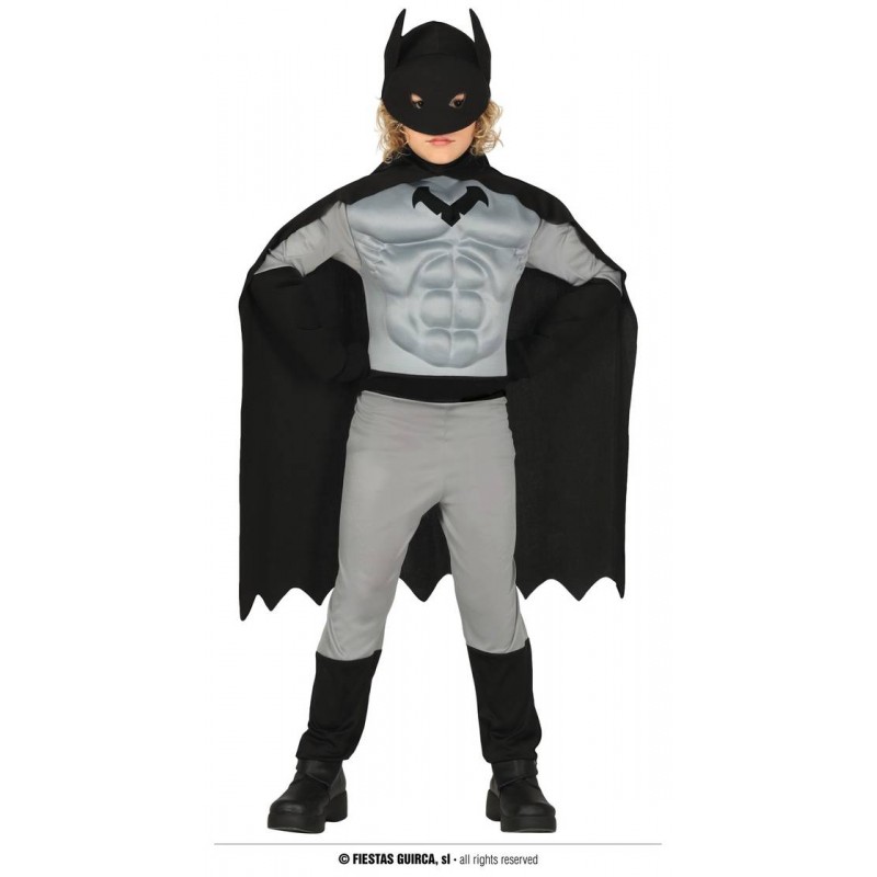 COSTUME SUPEREROE DELLA NOTTE MUSCOLOSO BIMBO 10-12 ANNI