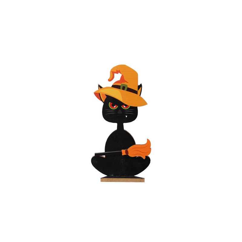 SAGOMA GATTO NERO SLIM CON CAPPELLO ARANCIO 12x39cm
