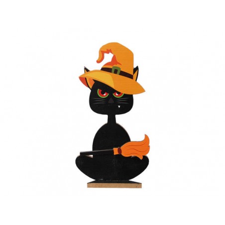 SAGOMA GATTO NERO SLIM CON CAPPELLO ARANCIO 12x39cm