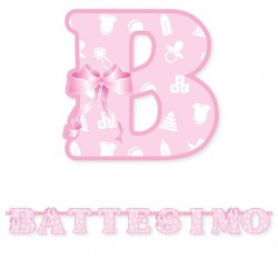 FESTONE SCRITTA BATTESIMO ROSA cm15x1,40mt