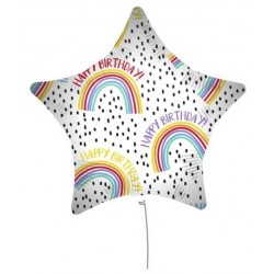 PALLONE MYLAR STELLA 18 45cm HAPPY BIRTHDAY RAINBOW C/FILO