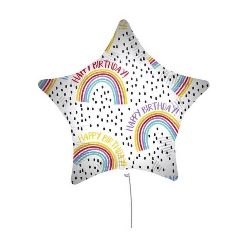 PALLONE MYLAR STELLA 18 45cm HAPPY BIRTHDAY RAINBOW C/FILO