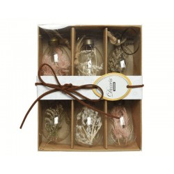 UOVO VETRO C/APPENDINO E FIORI SECCHI DENTRO H.6cm 6pz