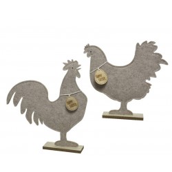 GALLINA IN FELTRO NATURAL C/COLLANA UOVO SU MDF 6x35x40cm...