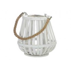 LANTERNA LEGNO WHITE Ø14x15cm CON MANICO IN CORDA
