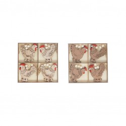 BOX GALLI C/APPENDINO IN LEGNO H.16cm 8pz 2ass.ti